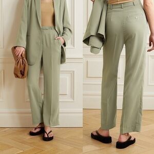 The Frankie Shop NWT Isla Pleated Green Sage Crepe Straight-Leg Trousers Pants S